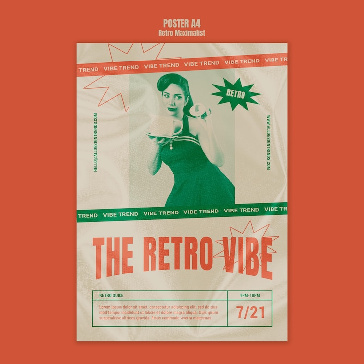 PSD gratuito plantilla de cartel de estilo retro maximalista