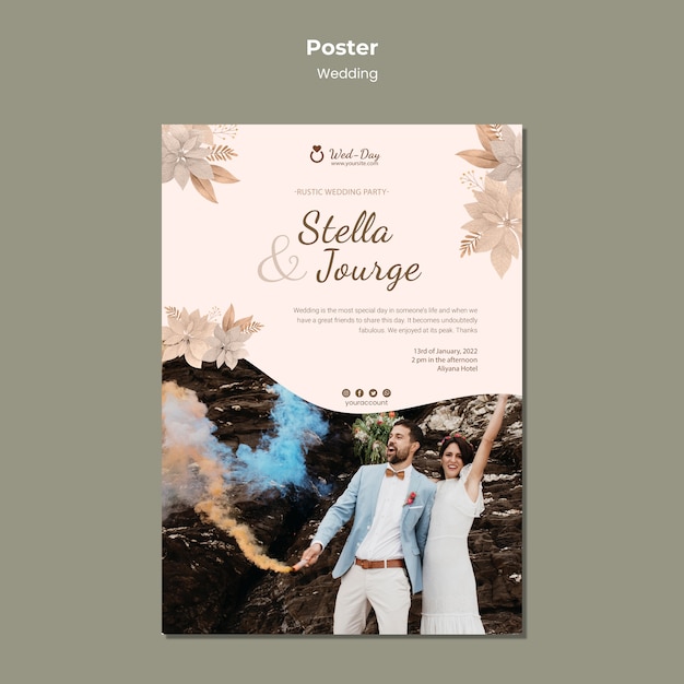 Plantilla de cartel de evento de boda floral