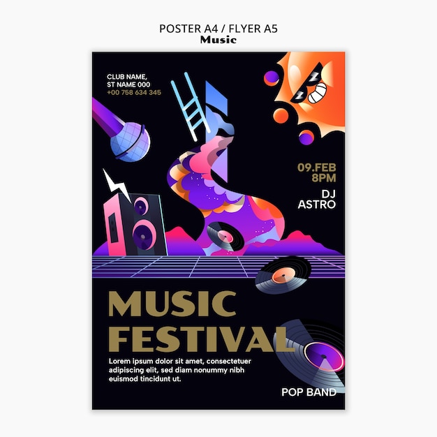 PSD gratuito plantilla de cartel de evento de diseño plano de música