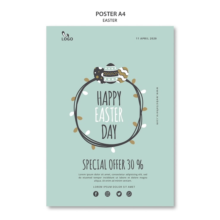 PSD gratuito plantilla de cartel de feliz día de pascua