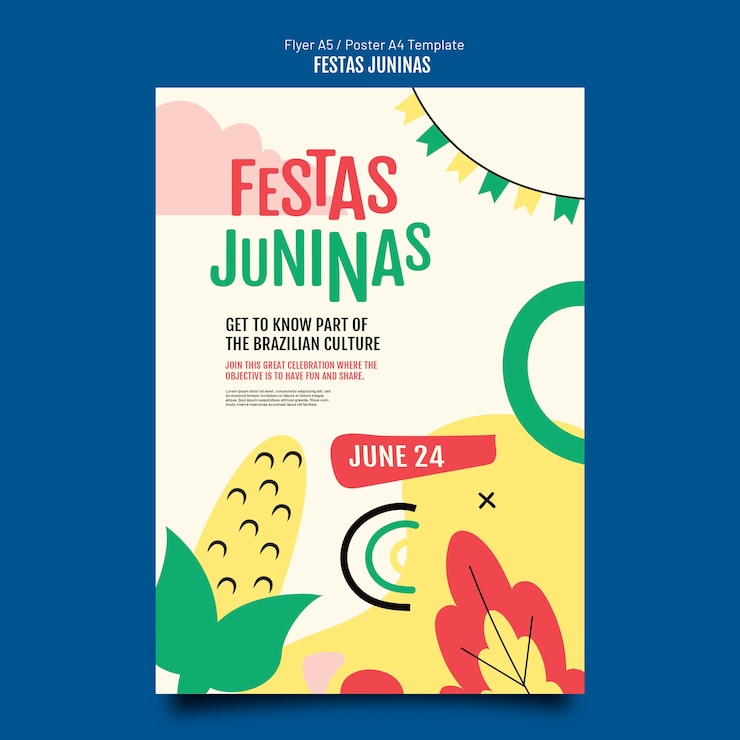 PSD gratuito plantilla de cartel de festas juninas de diseño plano