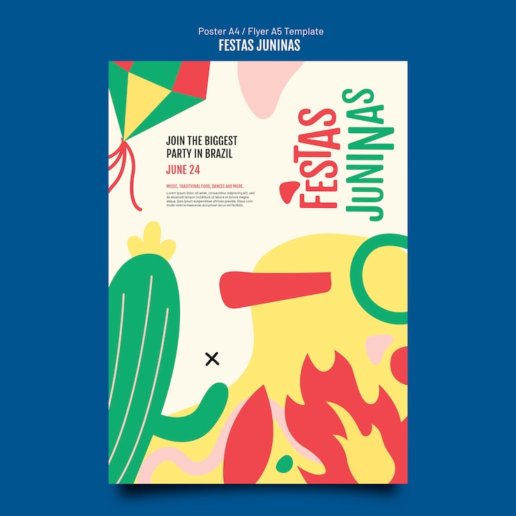 PSD gratuito plantilla de cartel de festas juninas de diseño plano