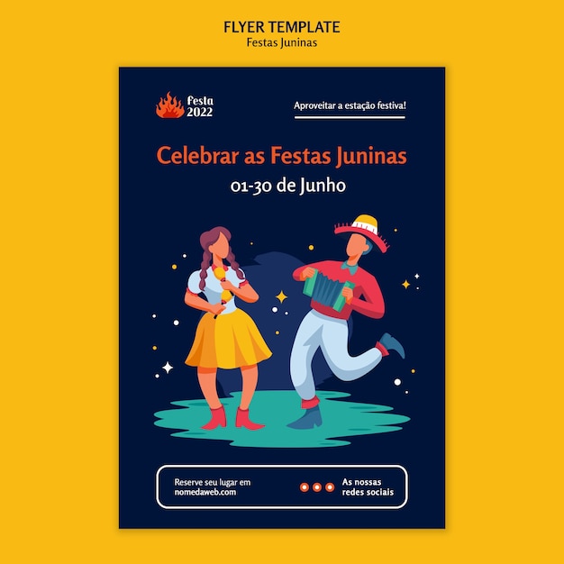 PSD gratuito plantilla de cartel de festas juninas de diseño plano