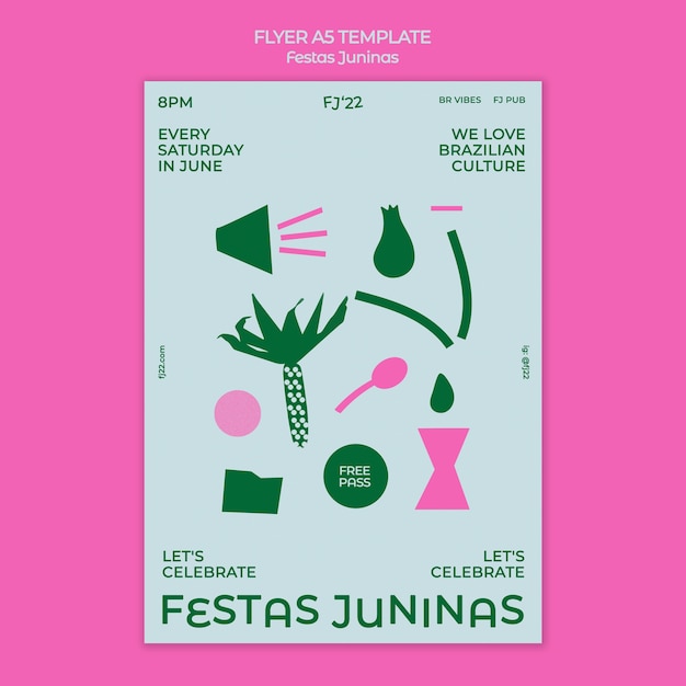 PSD gratuito plantilla de cartel de festas juninas de diseño plano