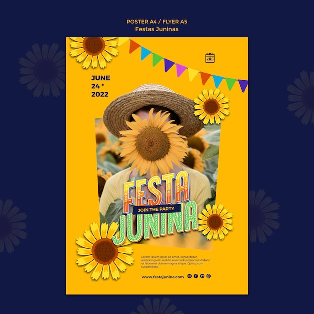 PSD gratuito plantilla de cartel de festas juninas de diseño plano