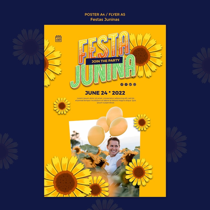 PSD gratuito plantilla de cartel de festas juninas de diseño plano