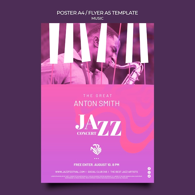 PSD gratuito plantilla de cartel para festival y club de jazz.