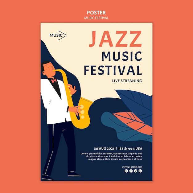 PSD gratuito plantilla de cartel de festival de música de jazz