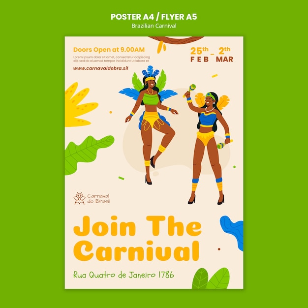 PSD gratuito plantilla de cartel de fiesta de carnaval brasileño