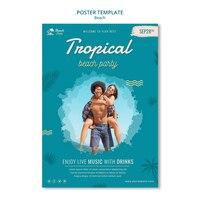 PSD gratis plantilla de cartel de fiesta en la playa tropical