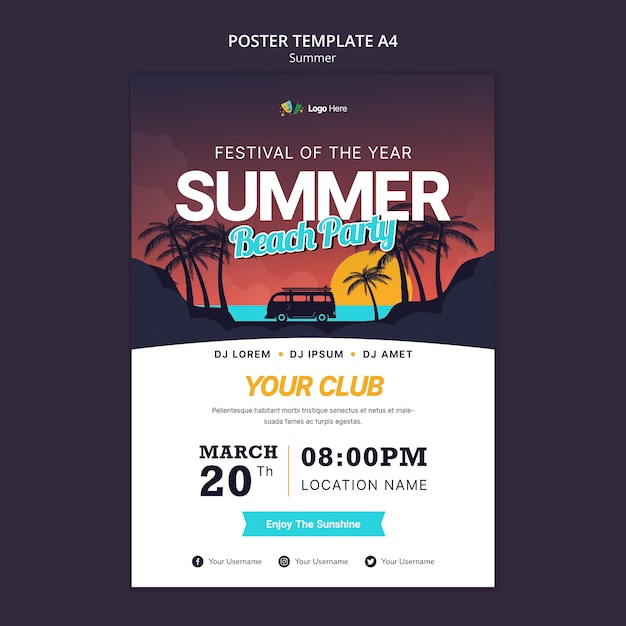 Plantilla de cartel de fiesta de playa de verano