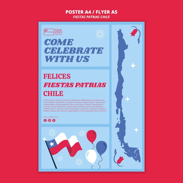 PSD gratuito plantilla de cartel de fiestas patrias chile