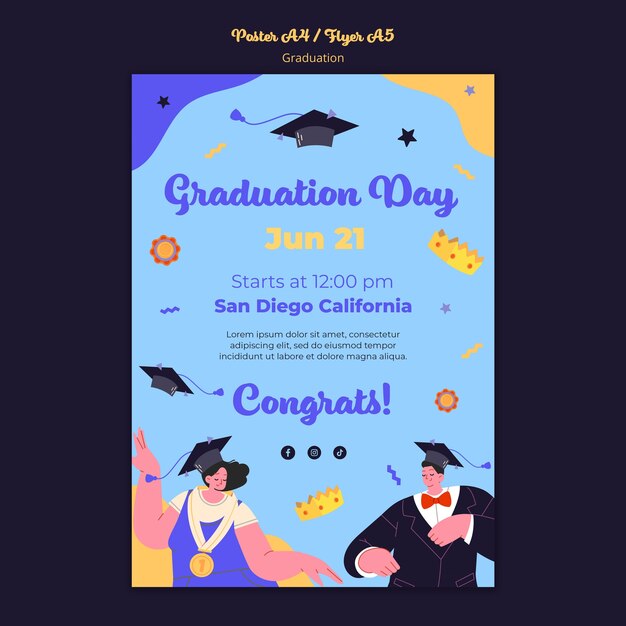Plantilla de cartel de graduación de diseño plano