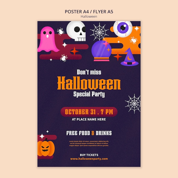 PSD gratuito plantilla de cartel de halloween de diseño plano