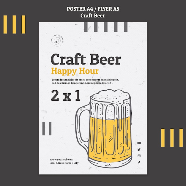 Plantilla de cartel de happy hour de cerveza artesanal