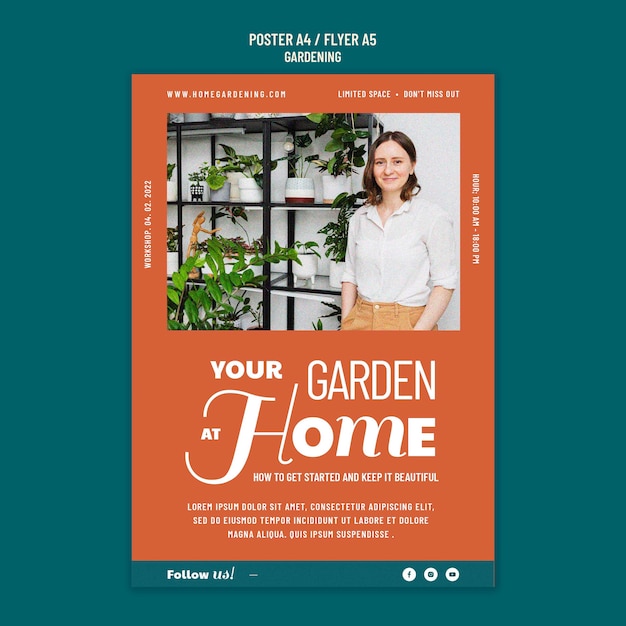 PSD gratuito plantilla de cartel de jardinería de diseño plano