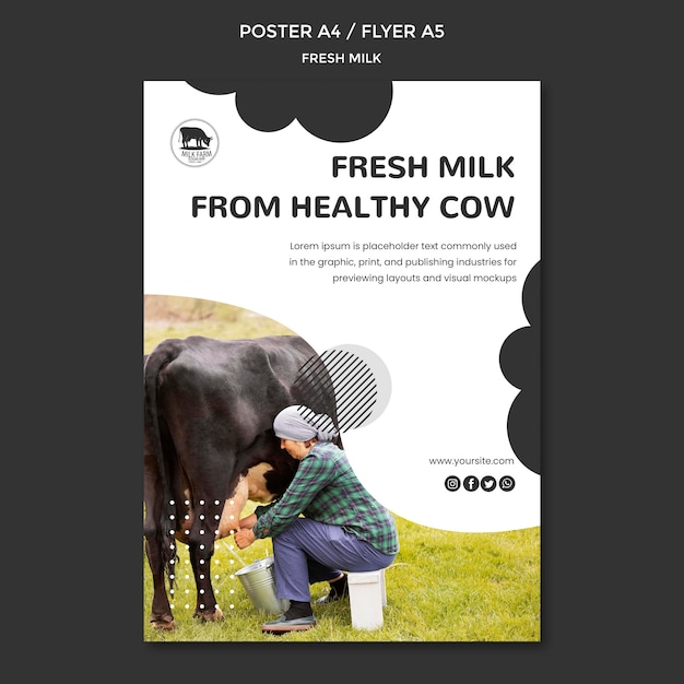 Plantilla de cartel de leche fresca con foto