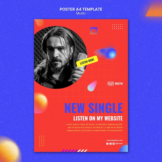 PSD gratuito plantilla de cartel de música de diseño plano