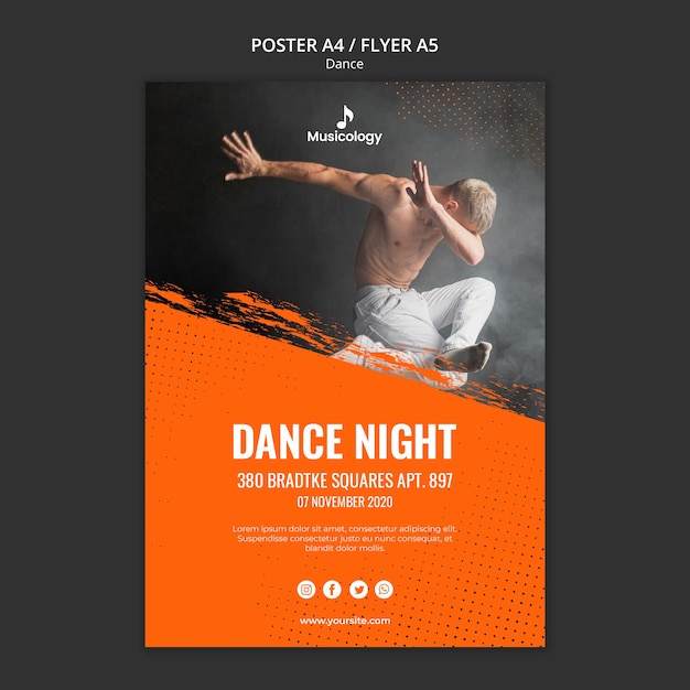 PSD gratuito plantilla de cartel de musicología de la noche de baile