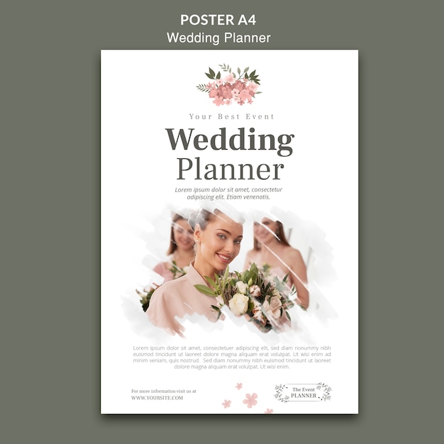 Plantilla de cartel de planificador de boda floral