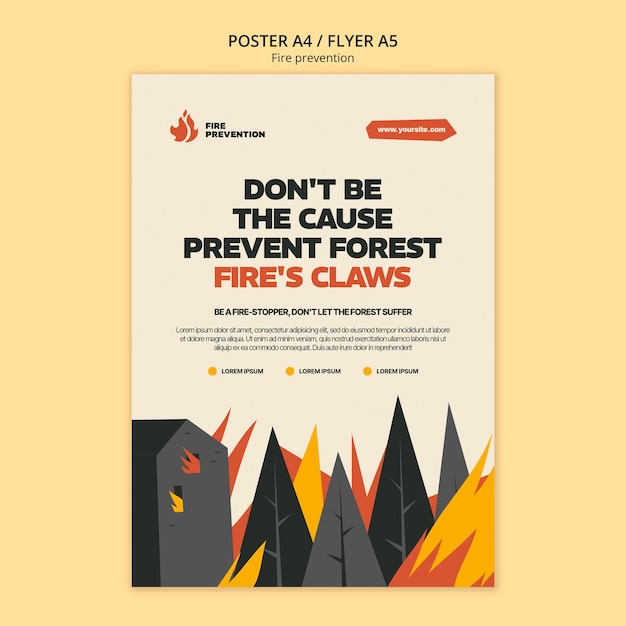 Plantilla de cartel de prevención de incendios de diseño plano