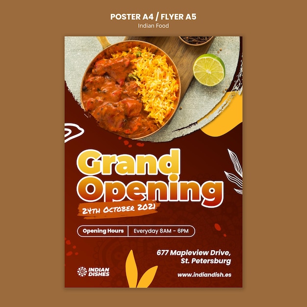 Plantilla de cartel de restaurante de comida india