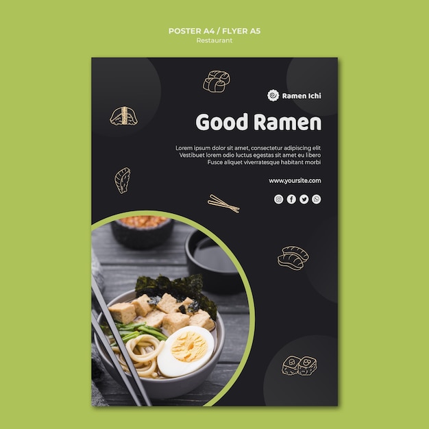 Plantilla de cartel de restaurante de ramen delicioso