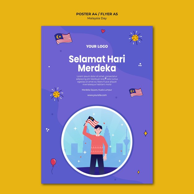 Plantilla de cartel de selemat hari merdeka malasia