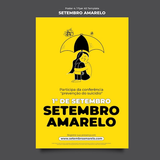 Plantilla de cartel setembro amarelo dibujado a mano