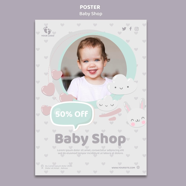 PSD gratuito plantilla de cartel de tienda de bebé