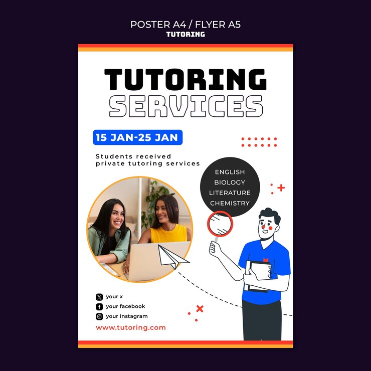 PSD gratuito plantilla de cartel de trabajo de tutoría de diseño plano