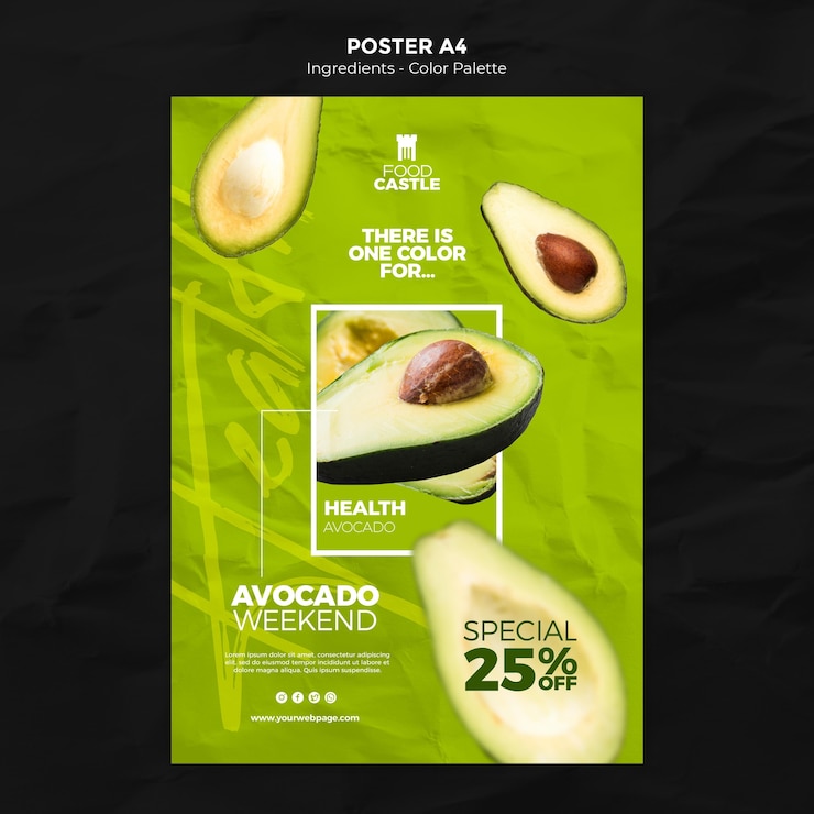 PSD gratuito plantilla de cartel vertical con aguacate