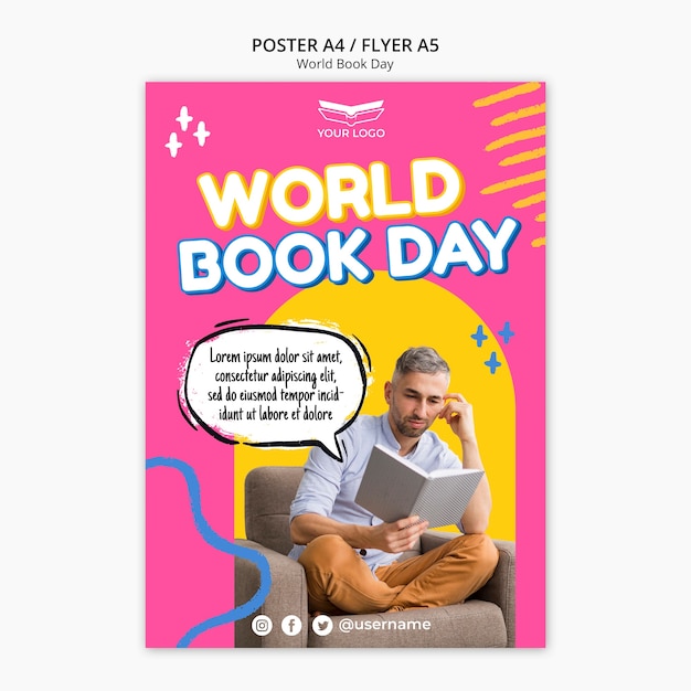 PSD gratuito plantilla de cartel vertical para la celebración del día mundial del libro