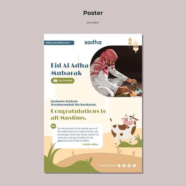 PSD gratuito plantilla de cartel vertical para la celebración de eid al-adha