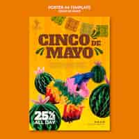 PSD gratuito plantilla de cartel vertical cinco de mayo con cactus