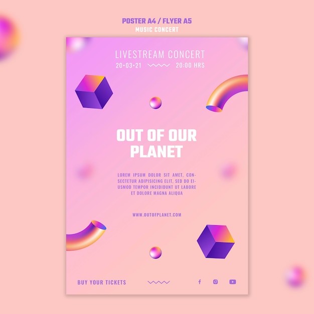 PSD gratuito plantilla de cartel vertical de concierto de música fuera de nuestro planeta