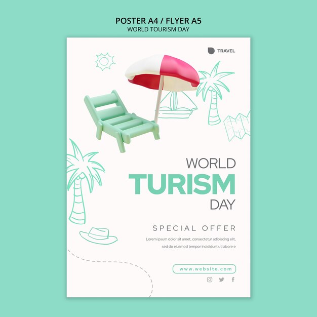 PSD gratuito plantilla de cartel vertical del día mundial del turismo