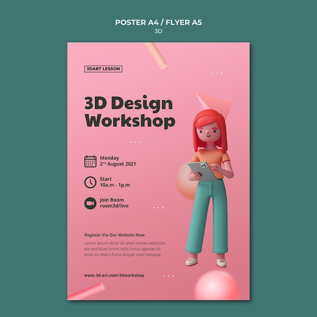 Plantilla de cartel vertical para diseño 3d con mujer