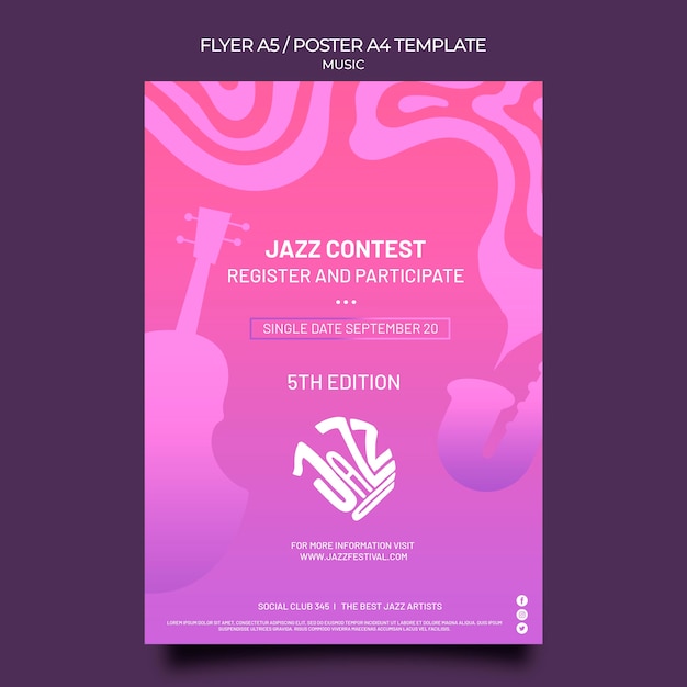 Plantilla de cartel vertical para festival y club de jazz