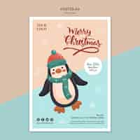 PSD gratuito plantilla de cartel vertical para navidad con pingüino