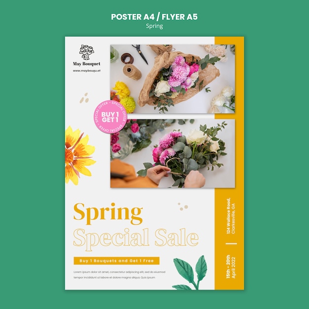 PSD gratuito plantilla de cartel vertical para primavera con flores.