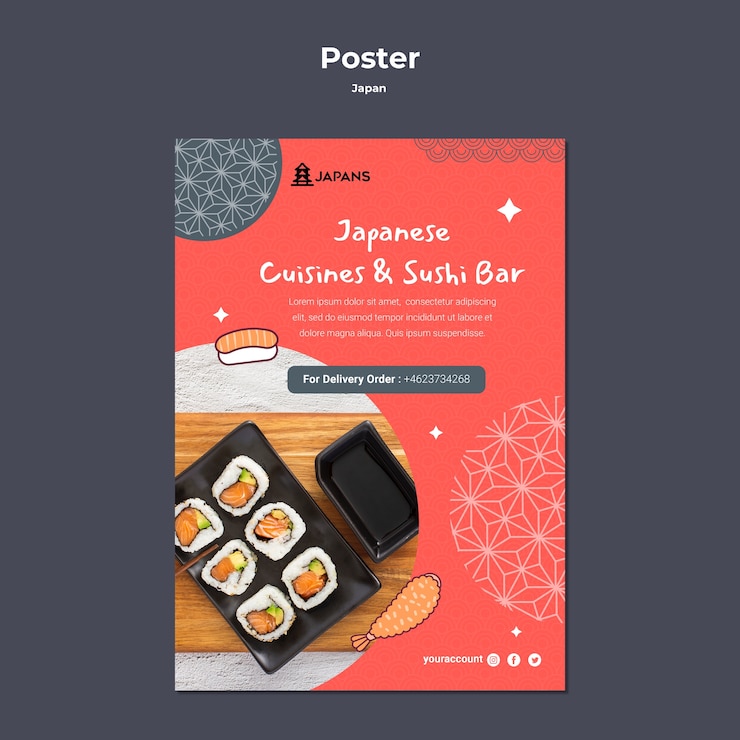 PSD gratuito plantilla de cartel vertical para restaurante de cocina japonesa