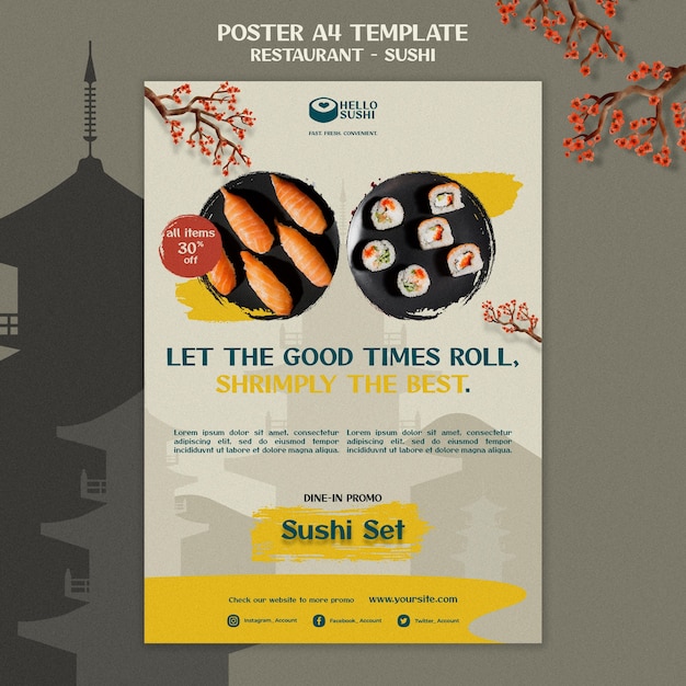 PSD gratuito plantilla de cartel vertical para restaurante de sushi