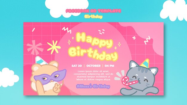plantilla de celebración de cumpleaños dibujada a mano para Facebook