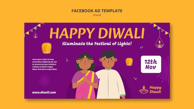 Plantilla de la celebración de diwali en facebook