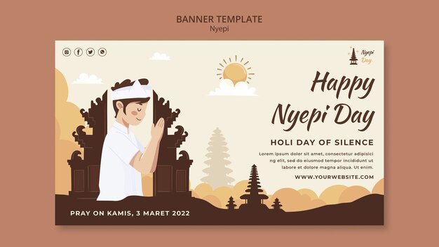 Plantilla de celebración de nyepi de diseño plano