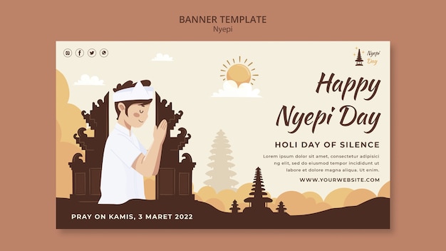 Plantilla de celebración de nyepi de diseño plano