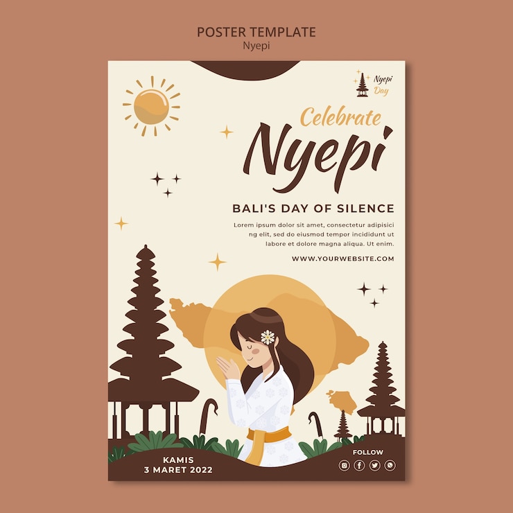 PSD gratuito plantilla de celebración de nyepi de diseño plano