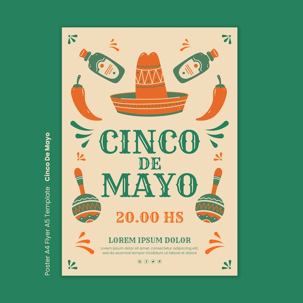 PSD gratuito plantilla de cinco de mayo de diseño plano