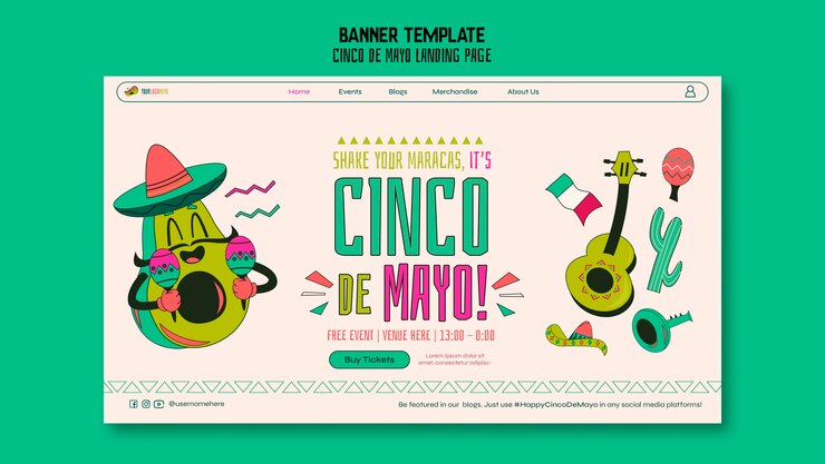 PSD gratuito plantilla de cinco de mayo de diseño plano